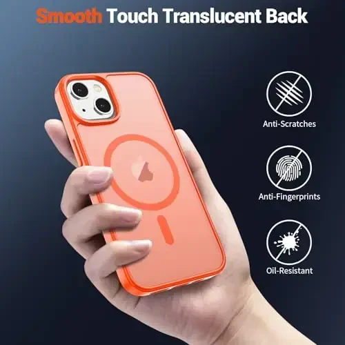 SUPFINE iPhone 15 Plus Case & iPhone 14 Plus Case uchun magnitli g'ilof (MagSafe bilan mos keladi)(Harbiy darajadagi tushishdan himoya) Yupqa yarim shaffof zarbga chidamli, barmoq izlariga qarshi telefon g'ilofi, apelsin - 6