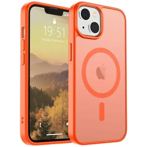 SUPFINE iPhone 15 Plus Case & iPhone 14 Plus Case uchun magnitli g'ilof (MagSafe bilan mos keladi)(Harbiy darajadagi tushishdan himoya) Yupqa yarim shaffof zarbga chidamli, barmoq izlariga qarshi telefon g'ilofi, apelsin 