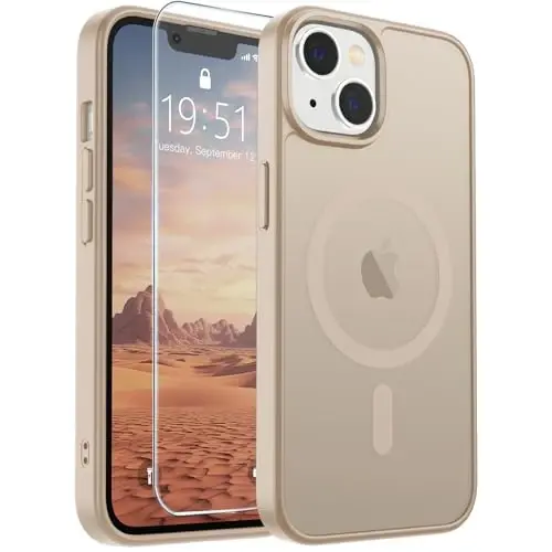 SUPFINE iPhone 15 Plus Kılıfı & iPhone 14 Plus Kılıfı (MagSafe Uyumlu) (Askeri Sınıf Düşme Koruması) Yarı Saydam Darbeye Dayanıklı Telefon Kılıfı, Çöl Altın Rengi - SUPFINE