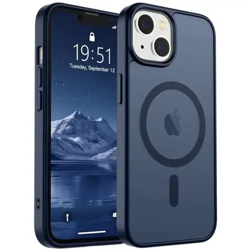 SUPFINE iPhone 15 Plus Kılıfı ve iPhone 14 Plus Kılıfı, Ekran Koruyuculu (MagSafe Uyumlu) (Askeri Sınıf Düşme Koruması) Yarı Saydam Darbeye Dayanıklı Telefon Kılıfı, Koyu Mavi 