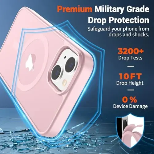 SUPFINE iPhone 15 Plus va iPhone 14 Plus uchun magnit g‘ilof va ekran himoyachisi (MagSafe bilan mos keladi) (Harbiy darajadagi tushishdan himoya) Shaffof zarbaga chidamli telefon g‘ilofi, och pushti rang - 3