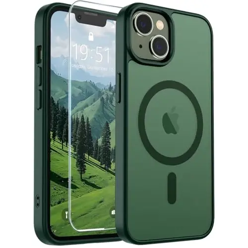 SUPFINE iPhone 15 Plus va iPhone 14 Plus uchun magnitli g'ilof (MagSafe bilan mos keladi) (Harbiy darajadagi tushishdan himoya) Yupqa shaffof zarbga chidamli barmoq izlariga qarshi telefon g'ilofi, o'rmon yashili - 6