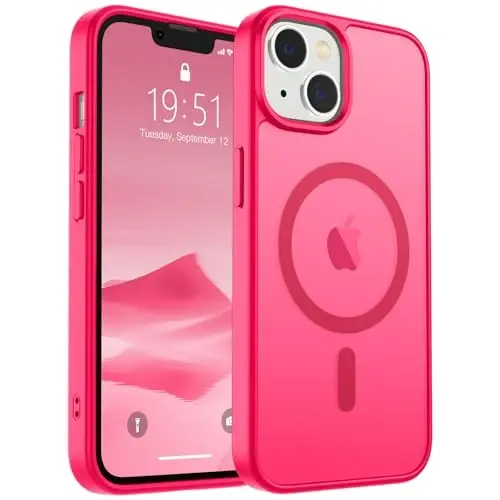 SUPFINE iPhone 15 Plus va iPhone 14 Plus uchun magnitli g'ilof (MagSafe bilan mos keladi)(Harbiy darajadagi tushishdan himoya) Yupqa yarim shaffof zarbga chidamli, barmoq izlariga qarshi telefon g'ilofi, Hot Pink 