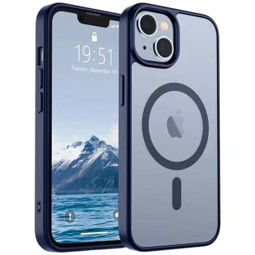 SUPFINE Magnetic for iPhone 15 Plus Case & iPhone 14 Plus Case(Compatible with MagSafe)(10 FT Military Grade Drop Protection) Slim Translucent Shockproof Phone Case,Navy Blue 