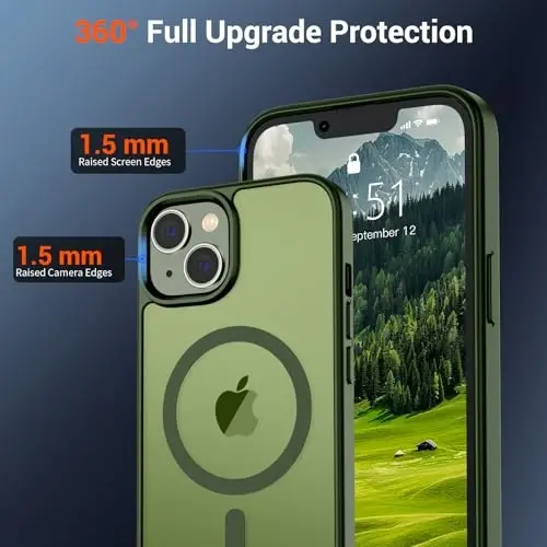 SUPFINE Magnetic for iPhone 15 Plus Case & iPhone 14 Plus Case(Compatible with MagSafe)(Military Grade Drop Protection) Slim Translucent Shockproof with Anti-Fingerprint Phone Case,Cangling Green - 4