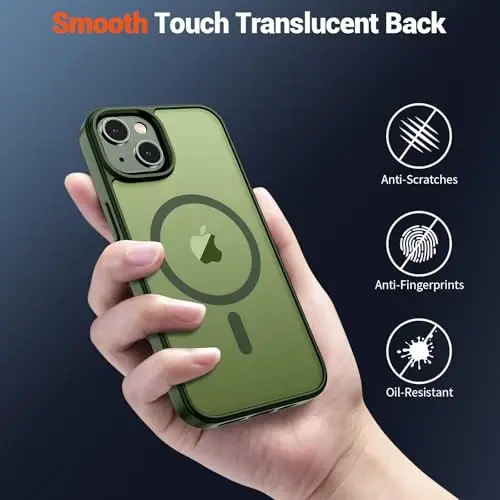 SUPFINE Magnetic for iPhone 15 Plus Case & iPhone 14 Plus Case(Compatible with MagSafe)(Military Grade Drop Protection) Slim Translucent Shockproof with Anti-Fingerprint Phone Case,Cangling Green - 6