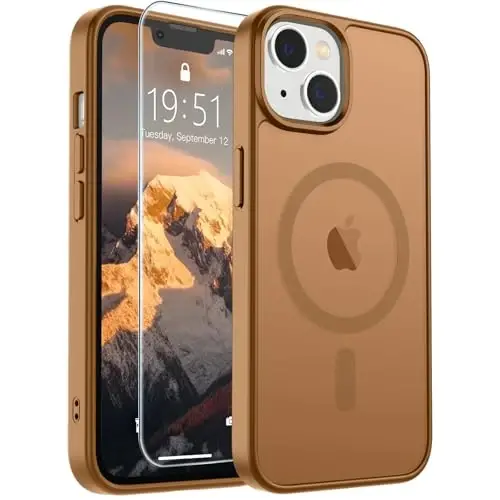 SUPFINE Magnetic for iPhone 15 Plus Case & iPhone 14 Plus Case(Compatible with MagSafe)(Military Grade Drop Protection) Slim Translucent Shockproof with Anti-Fingerprint Phone Case,Brown - 1