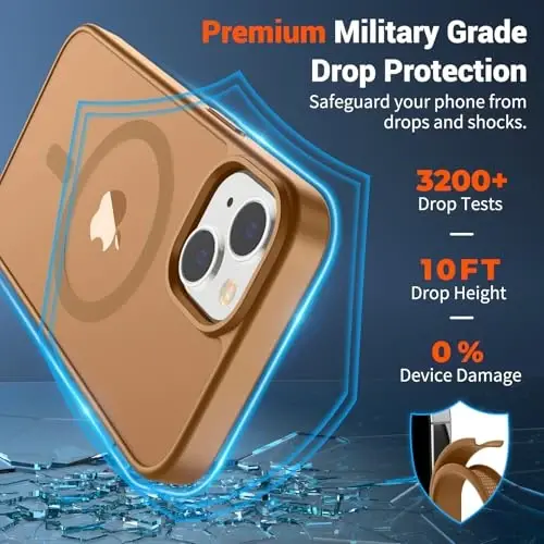 SUPFINE Magnetic for iPhone 15 Plus Case & iPhone 14 Plus Case(Compatible with MagSafe)(Military Grade Drop Protection) Slim Translucent Shockproof with Anti-Fingerprint Phone Case,Brown - 3