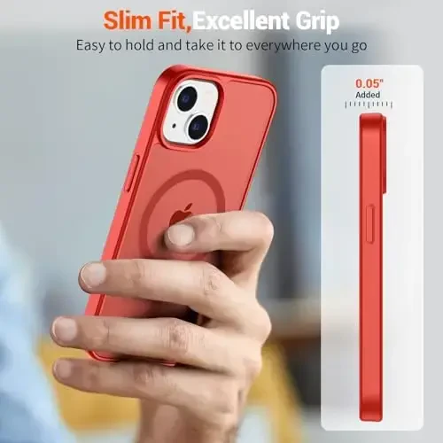 SUPFINE Magnetic for iPhone 15 Plus Case & iPhone 14 Plus Case(Compatible with MagSafe)(Military Grade Drop Protection) Slim Translucent Shockproof with Anti-Fingerprint Phone Case,Red - 7