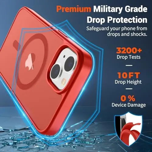 SUPFINE Magnetic for iPhone 15 Plus Case & iPhone 14 Plus Case(Compatible with MagSafe)(Military Grade Drop Protection) Slim Translucent Shockproof with Anti-Fingerprint Phone Case,Red - 2