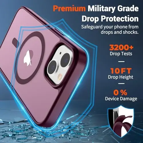 SUPFINE Magnetic for iPhone 15 Plus Case & iPhone 14 Plus Case(Compatible with MagSafe)(Military Grade Drop Protection) Slim Translucent Shockproof Phone Case,Wine Red - 3