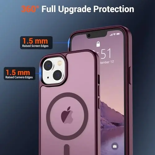 SUPFINE Magnetic for iPhone 15 Plus Case & iPhone 14 Plus Case(Compatible with MagSafe)(Military Grade Drop Protection) Slim Translucent Shockproof Phone Case,Wine Red - 4