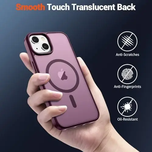 SUPFINE Magnetic for iPhone 15 Plus Case & iPhone 14 Plus Case(Compatible with MagSafe)(Military Grade Drop Protection) Slim Translucent Shockproof Phone Case,Wine Red - 6