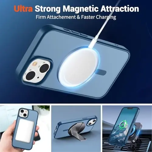 SUPFINE Magnetic for iPhone 15 Plus Case & iPhone 14 Plus Case(Compatible with MagSafe)(Military Grade Drop Protection) Slim Translucent Shockproof with Anti-Fingerprint Phone Case,Deep Blue - 5
