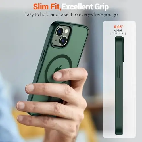 SUPFINE Magnetic for iPhone 15 Plus Case & iPhone 14 Plus Case(Compatible with MagSafe)(Military Grade Drop Protection) Slim Translucent Shockproof with Anti-Fingerprint Phone Case,Forest Green - 7