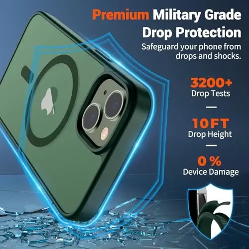 SUPFINE Magnetic for iPhone 15 Plus Case & iPhone 14 Plus Case(Compatible with MagSafe)(Military Grade Drop Protection) Slim Translucent Shockproof with Anti-Fingerprint Phone Case,Forest Green - 2