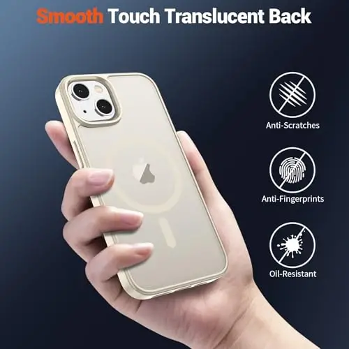 SUPFINE Magnetic for iPhone 15 Plus Case & iPhone 14 Plus Case(Compatible with MagSafe)(Military Grade Drop Protection) Slim Translucent Shockproof with Anti-Fingerprint Phone Case,Antique White - 6