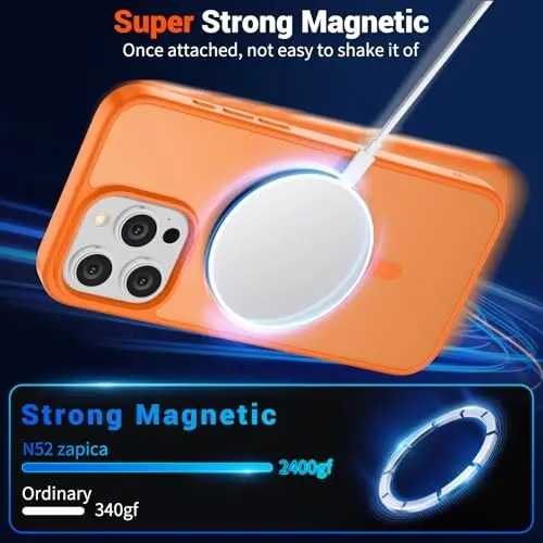 SUPFINE iPhone 15 Pro için Manyetik Kılıf, Ekran Koruyuculu (MagSafe Uyumlu) (Askeri Sınıf Düşme Koruması) Yarı Saydam Mat Darbeye Dayanıklı Telefon Kılıfı, Yıldızlı Turuncu - 5
