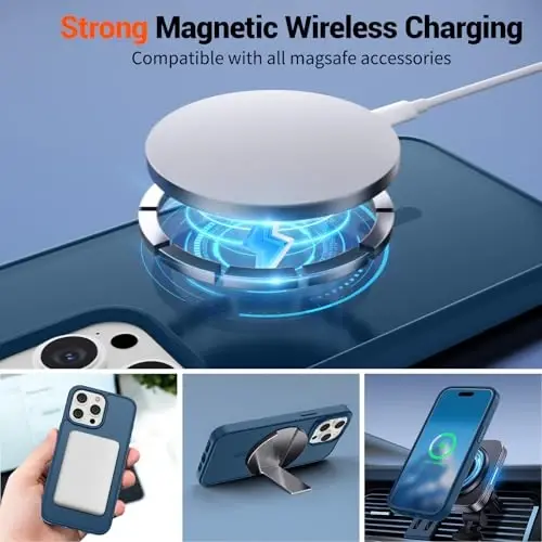 SUPFINE Magnetic for iPhone 15 Pro Case (Compatible with MagSafe) (Military Grade Drop Protection) Slim Translucent Matte Shockproof with Anti-Fingerprint Phone Case,Deep Blue - 4