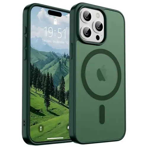 SUPFINE Magnetic for iPhone 15 Pro Case (Compatible with MagSafe) (Military Grade Drop Protection) Slim Translucent Matte Shockproof with Anti-Fingerprint Phone Case,Forest Green 