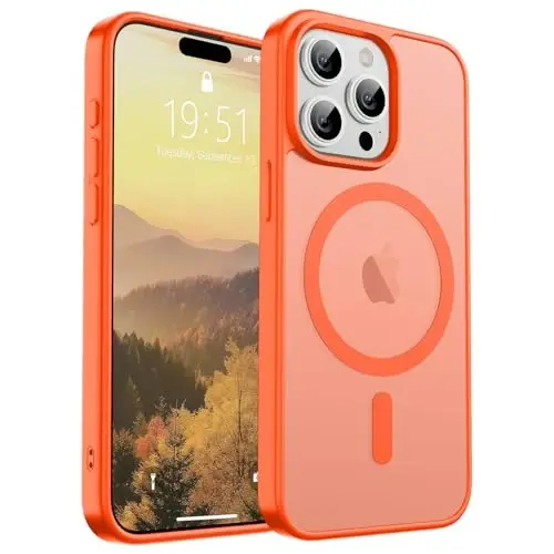 SUPFINE Magnetic for iPhone 15 Pro Case (Compatible with MagSafe) (Military Grade Drop Protection) Slim Translucent Matte Shockproof with Anti-Fingerprint Phone Case,Orange - 1