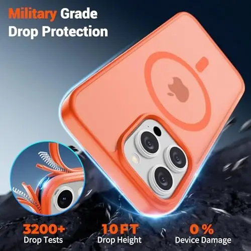 SUPFINE Magnetic for iPhone 15 Pro Case (Compatible with MagSafe) (Military Grade Drop Protection) Slim Translucent Matte Shockproof with Anti-Fingerprint Phone Case,Orange - 4