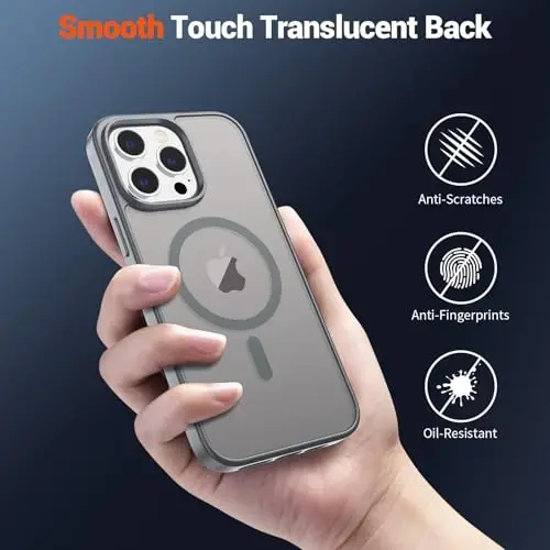SUPFINE Magnetic for iPhone 15 Pro Case (Compatible with MagSafe) (Military Grade Drop Protection) Translucent Matte Shockproof Phone Case, Gray - 6