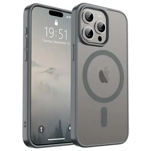 SUPFINE Magnetic for iPhone 15 Pro Case (Compatible with MagSafe) (Military Grade Drop Protection) Translucent Matte Shockproof Phone Case, Gray - SUPFINE