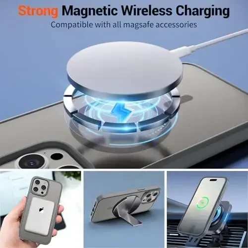 SUPFINE Magnetic for iPhone 15 Pro Case (Compatible with MagSafe) (Military Grade Drop Protection) Translucent Matte Shockproof Phone Case, Gray - 3