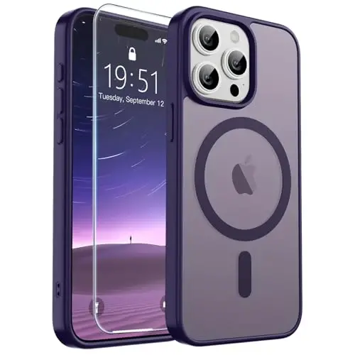 SUPFINE Magnetic for iPhone 15 Pro Case (Compatible with MagSafe) (Military Grade Drop Protection) Translucent Matte Shockproof Phone Case, Dark Purple - 1