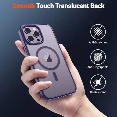 SUPFINE Magnetic for iPhone 15 Pro Case (Compatible with MagSafe) (Military Grade Drop Protection) Translucent Matte Shockproof Phone Case, Dark Purple - 6