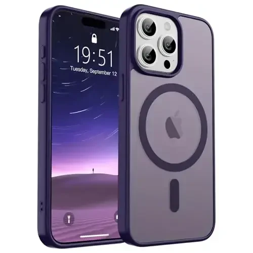 SUPFINE Magnetic for iPhone 15 Pro Case (Compatible with MagSafe) (Military Grade Drop Protection) Translucent Matte Shockproof Phone Case, Dark Purple - SUPFINE
