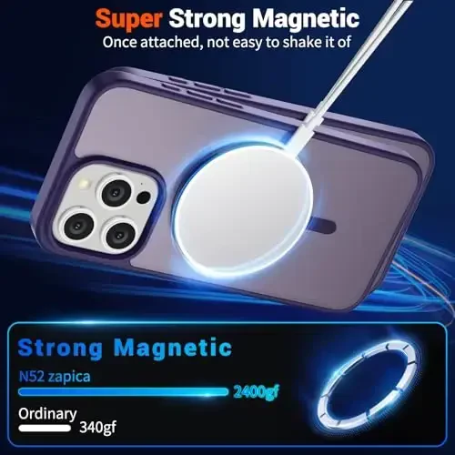 SUPFINE Magnetic for iPhone 15 Pro Case (Compatible with MagSafe) (Military Grade Drop Protection) Translucent Matte Shockproof Phone Case, Dark Purple - 5