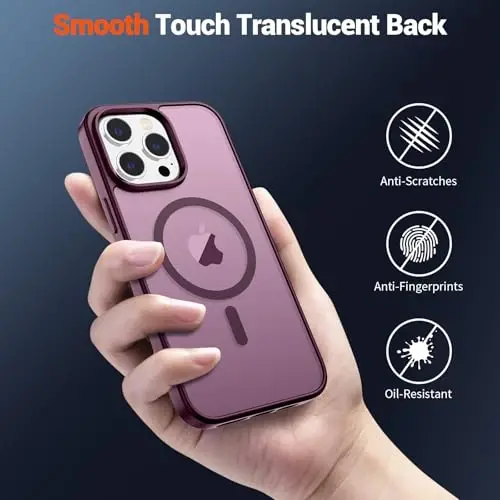 SUPFINE Magnetic for iPhone 15 Pro Case (Compatible with MagSafe) (Military Grade Drop Protection) Translucent Matte Shockproof Phone Case, Wine Red - 6