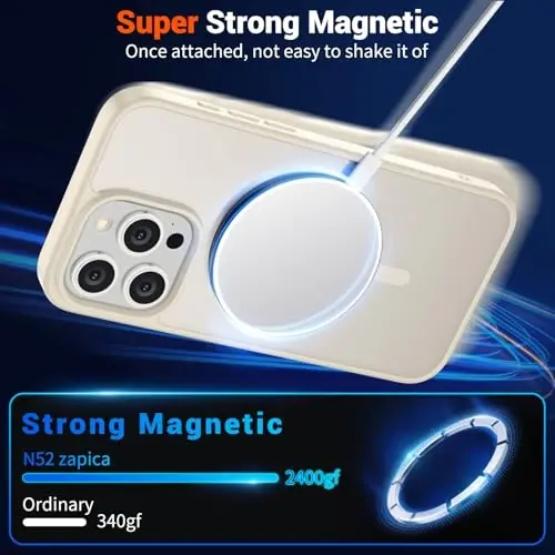 SUPFINE Magnetic for iPhone 15 Pro Case (Compatible with MagSafe) (Military Grade Drop Protection) Slim Translucent Matte Shockproof with Anti-Fingerprint Phone Case,Antique White - 3