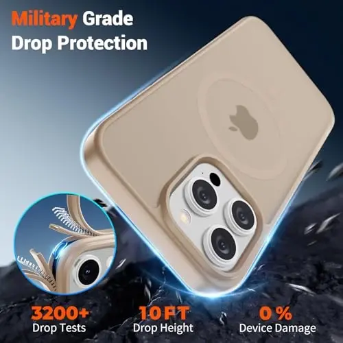 SUPFINE Magnetic for iPhone 15 Pro Case(Compatible with MagSafe)(Military Grade Drop Protection) Slim Translucent Matte Shockproof with Anti-Fingerprint Phone Case,Desert Gold - 4