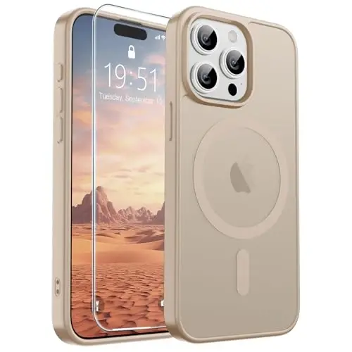 SUPFINE Magnetic for iPhone 15 Pro Case(Compatible with MagSafe)(Military Grade Drop Protection) Slim Translucent Matte Shockproof with Anti-Fingerprint Phone Case,Desert Gold 