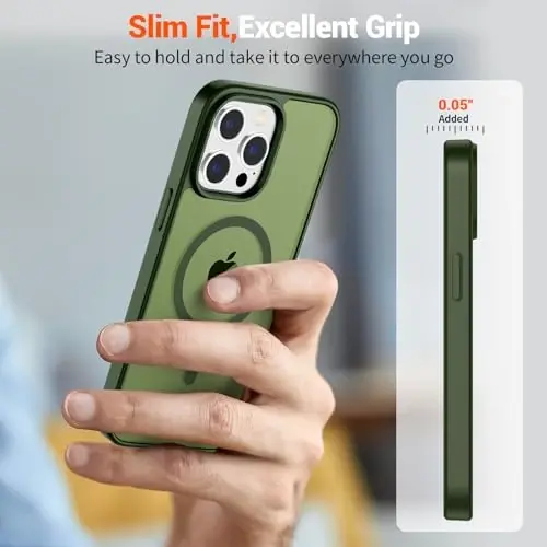 SUPFINE Magnetic for iPhone 15 Pro Max Case (Compatible with MagSafe) (Military Grade Drop Protection) Slim Translucent Matte Shockproof with Anti-Fingerprint Phone Case,Cangling Green - 7
