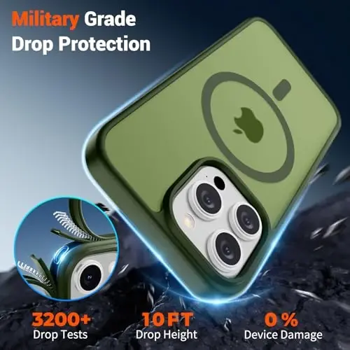 SUPFINE Magnetic for iPhone 15 Pro Max Case (Compatible with MagSafe) (Military Grade Drop Protection) Slim Translucent Matte Shockproof with Anti-Fingerprint Phone Case,Cangling Green - 3