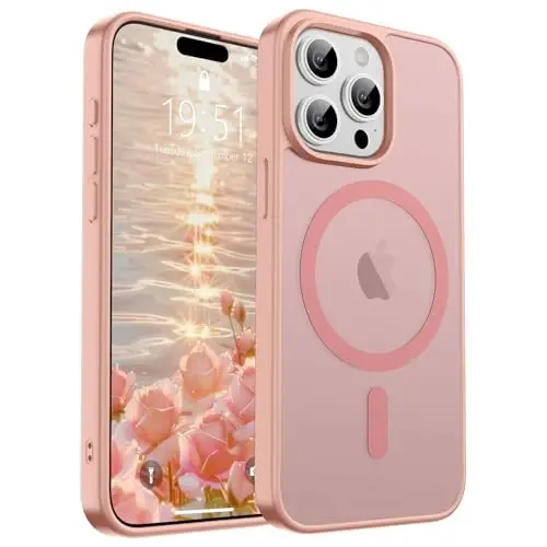 SUPFINE Magnetic for iPhone 15 Pro Max Case (Compatible with MagSafe) (Military Grade Drop Protection) Slim Translucent Matte Shockproof with Anti-Fingerprint Phone Case,Pink - SUPFINE