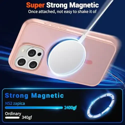 SUPFINE Magnetic for iPhone 15 Pro Max Case (Compatible with MagSafe) (Military Grade Drop Protection) Slim Translucent Matte Shockproof with Anti-Fingerprint Phone Case,Pink - 5
