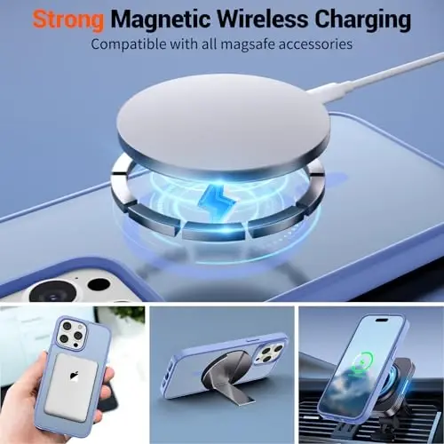 SUPFINE iPhone 15 Pro Max için Manyetik Kılıf (MagSafe Uyumlu) (Askeri Sınıf Düşme Koruması) Yarı Saydam Mat Darbeye Dayanıklı Telefon Kılıfı, Mavi Mor - 2