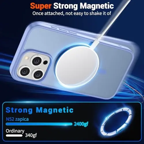 SUPFINE iPhone 15 Pro Max için Manyetik Kılıf (MagSafe Uyumlu) (Askeri Sınıf Düşme Koruması) Yarı Saydam Mat Darbeye Dayanıklı Telefon Kılıfı, Mavi Mor - 4