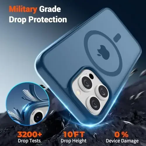 SUPFINE Magnetic for iPhone 15 Pro Max Case(Compatible with MagSafe)(Military Grade Drop Protection) Slim Translucent Matte Shockproof with Anti-Fingerprint Phone Case,Deep Blue - 4