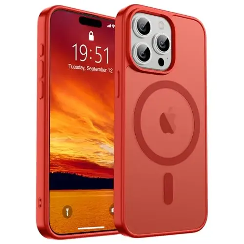 SUPFINE Magnetic for iPhone 15 Pro Max Case (Compatible with MagSafe) (Military Grade Drop Protection) Slim Translucent Matte Shockproof with Anti-Fingerprint Phone Case,Red - 1