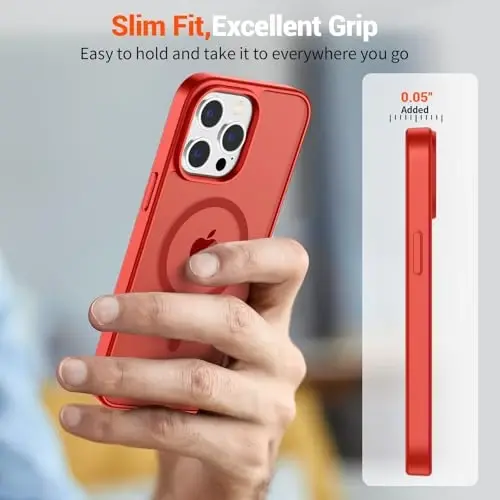 SUPFINE Magnetic for iPhone 15 Pro Max Case (Compatible with MagSafe) (Military Grade Drop Protection) Slim Translucent Matte Shockproof with Anti-Fingerprint Phone Case,Red - 7