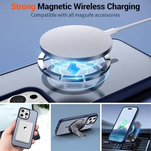 SUPFINE Magnetic for iPhone 15 Pro Max Case (Compatible with MagSafe) (Military Grade Drop Protection) Slim Translucent Matte Shockproof with Anti-Fingerprint Phone Case,Navy Blue - 3