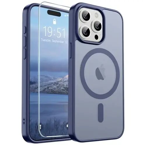 SUPFINE Magnetic for iPhone 15 Pro Max Case Lavender Gray | With Screen Protector, Translucent Matte, Compatible with MagSafe, Military Grade Drop Proof, Rugged Shockproof Protective 