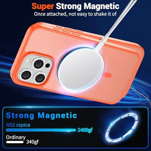 SUPFINE Magnetic for iPhone 15 Pro Max Case (Compatible with MagSafe) (Military Grade Drop Protection) Slim Translucent Matte Shockproof with Anti-Fingerprint Phone Case,Orange - 5