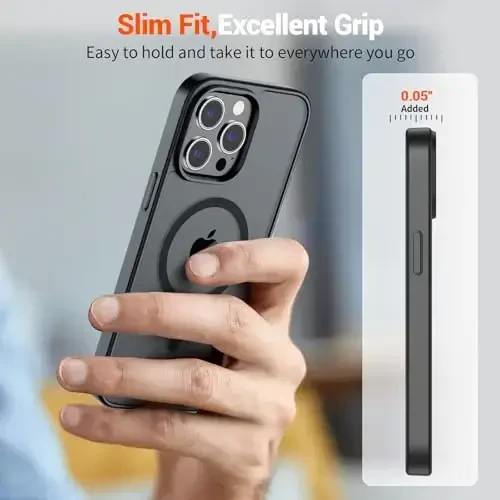 SUPFINE Magnetic for iPhone 15 Pro Max Case (Compatible with MagSafe) (Military Grade Drop Protection) Translucent Matte Shockproof Phone Cover, Black - 7